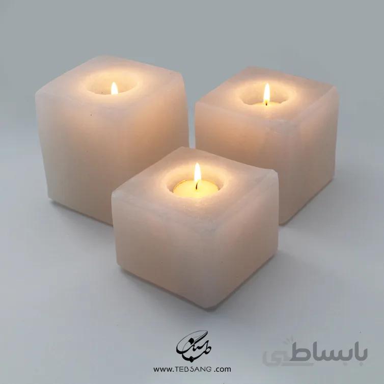 شمعدان سنگ نمک طرح مکعب