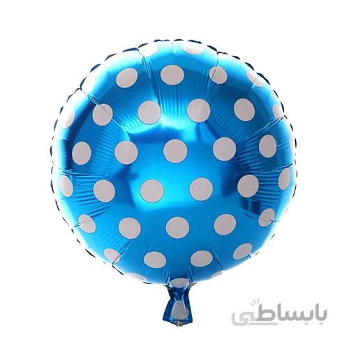 بادکنک فویلی گرد آبی خال سفید براق