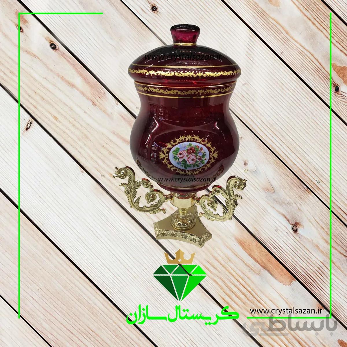 شکلات خوری پایه دار و درب دار کریستال سازان مدل گل کد K800