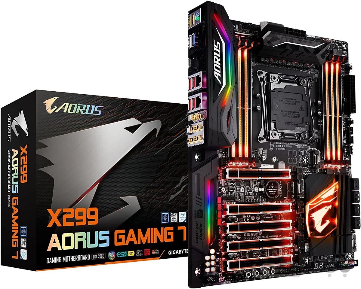 گیگابایت X299 AORUS Gaming 7 (اینتل LGA 2066 Core i9 / ATX / 3 M.2 / جلو USB 3.1 / ESS صابر صوتی / RGB فیوژن / Dual LAN / Killer WIFI / 3 Way SLI مادربرد)