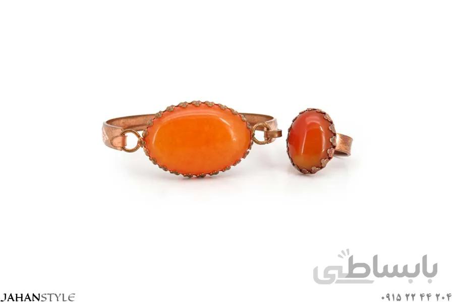 نیم ست مسی دخترانه نگین نارنجی
