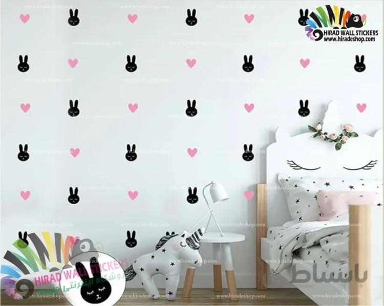 استیکر دیواری اتاق کودک پک تکرار شونده خرگوش و قلب Rabbit & Heart Wallstickers کد h1040