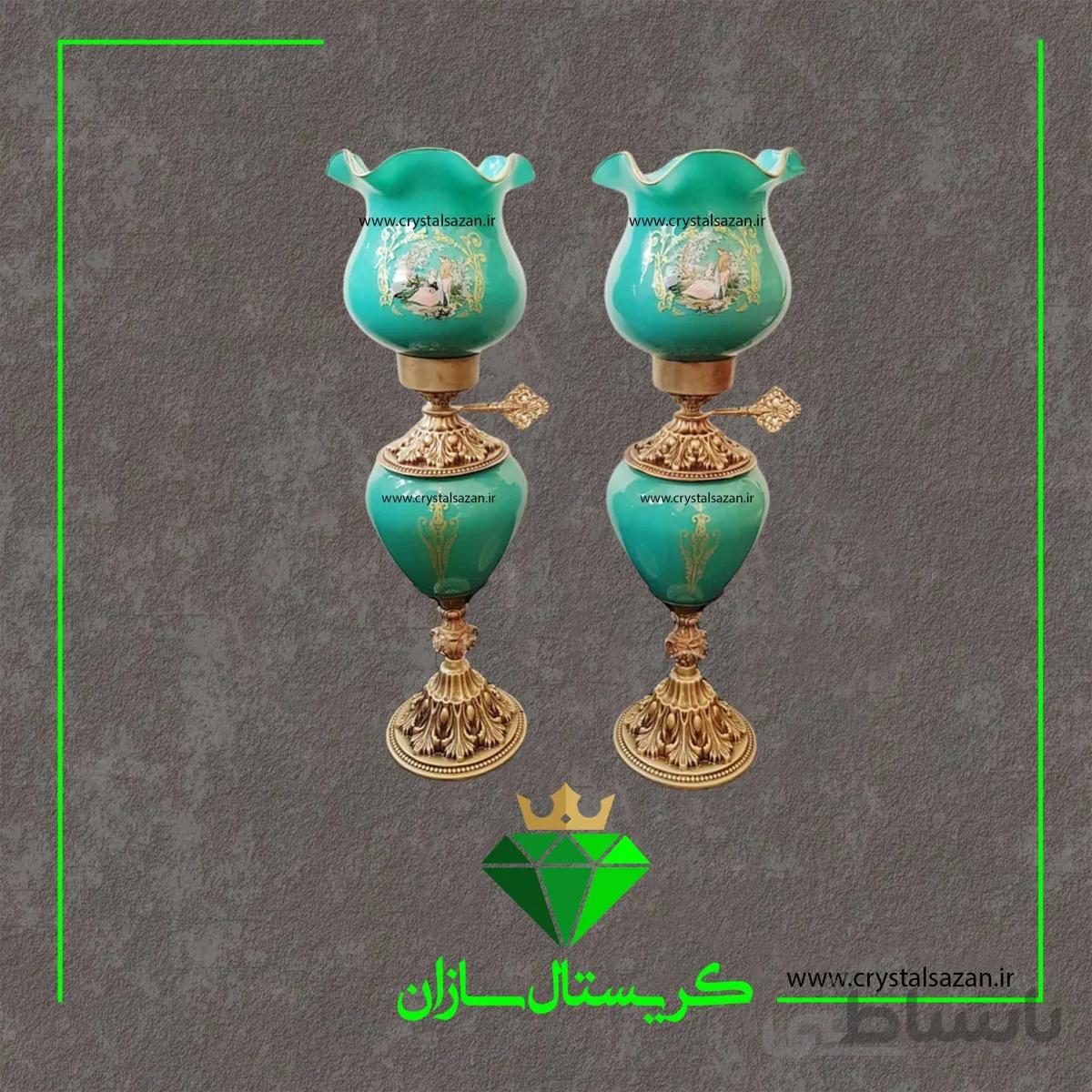 چراغ نفتدان مدل رومنس سبز فیروزه ای کریستال سازان کد N1261
