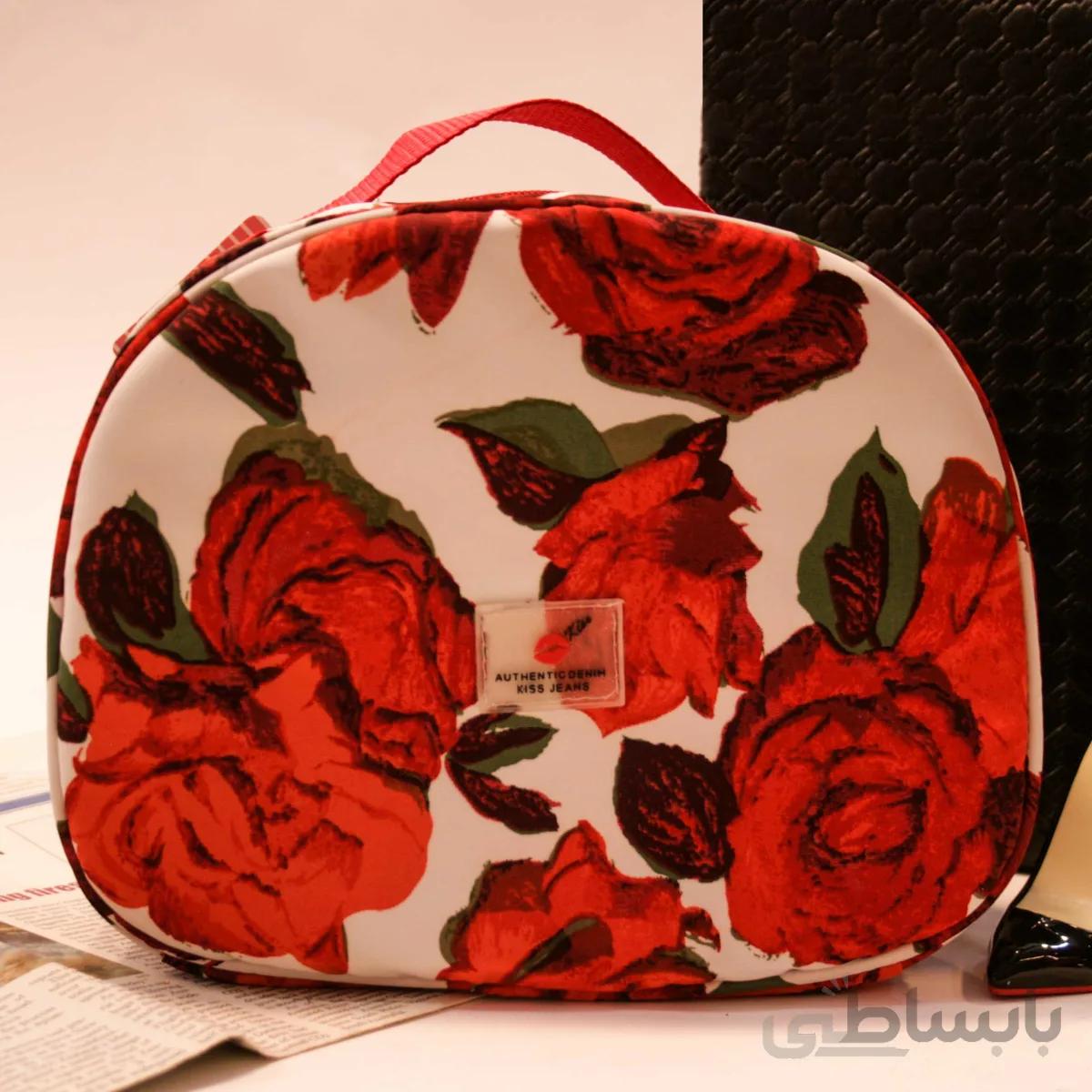 کیف لوازم آرایشی طرح گل قرمز کد 226