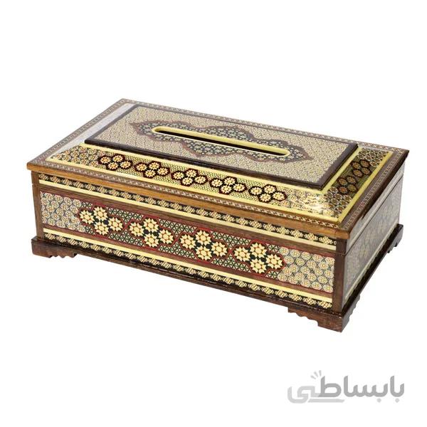 جا دستمال کاغذی خاتم کاری کلبه ای