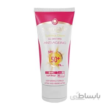 کرم ضد آفتاب SPF50 و ضد چروک مناسب انواع پوست بدون رنگ سان سیف