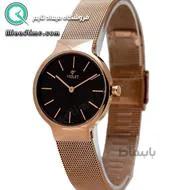 ساعت ویولت زنانه کلاسیک رزگلد بند حصیری صفحه مشکی کد 0529/2L