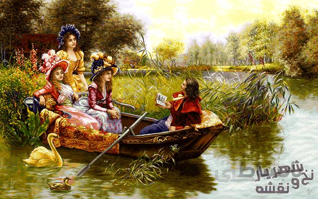 خرید نخ و نقشه تابلو فرش طرح قایق عشق جدید کد j-496