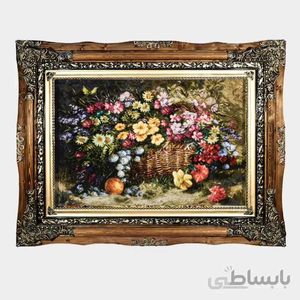 تابلو فرش دستباف طرح گلدان حصیری کد ۱۰۵