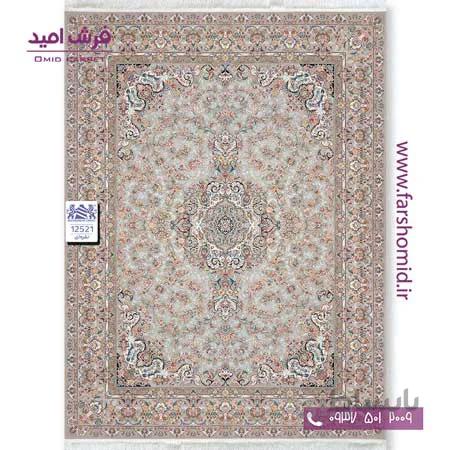 فرش ماشینی 1200 شانه 8 رنگ لچک ترنج آیسا کد 12521 نقره ای فرش بزرگمهر