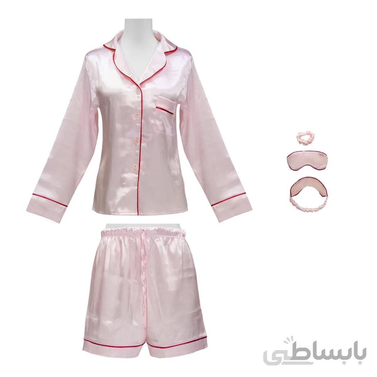 لباس خواب چهار تکه بلوز و شلوارک ساتن لورنزا 535