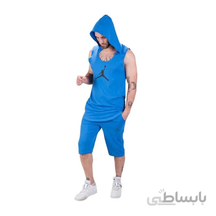 ست تیشرت آستین حلقه ای کلاه دار و شلوارک مردانه ساتین Sateen کد 1208
