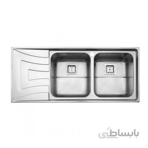 سینک استیل البرز دو لنگه فانتزی 736 توکار راست ا steelalbroz.sink736/50