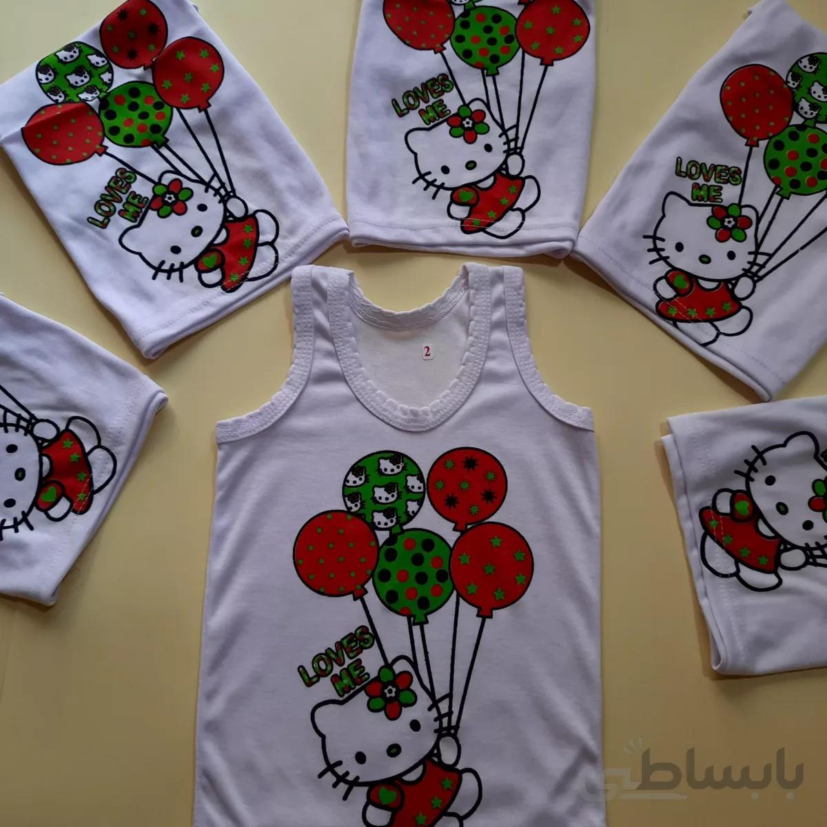 تاپ دخترانه نخی 1 ساله تا 10 ساله سفید طرح چاپی