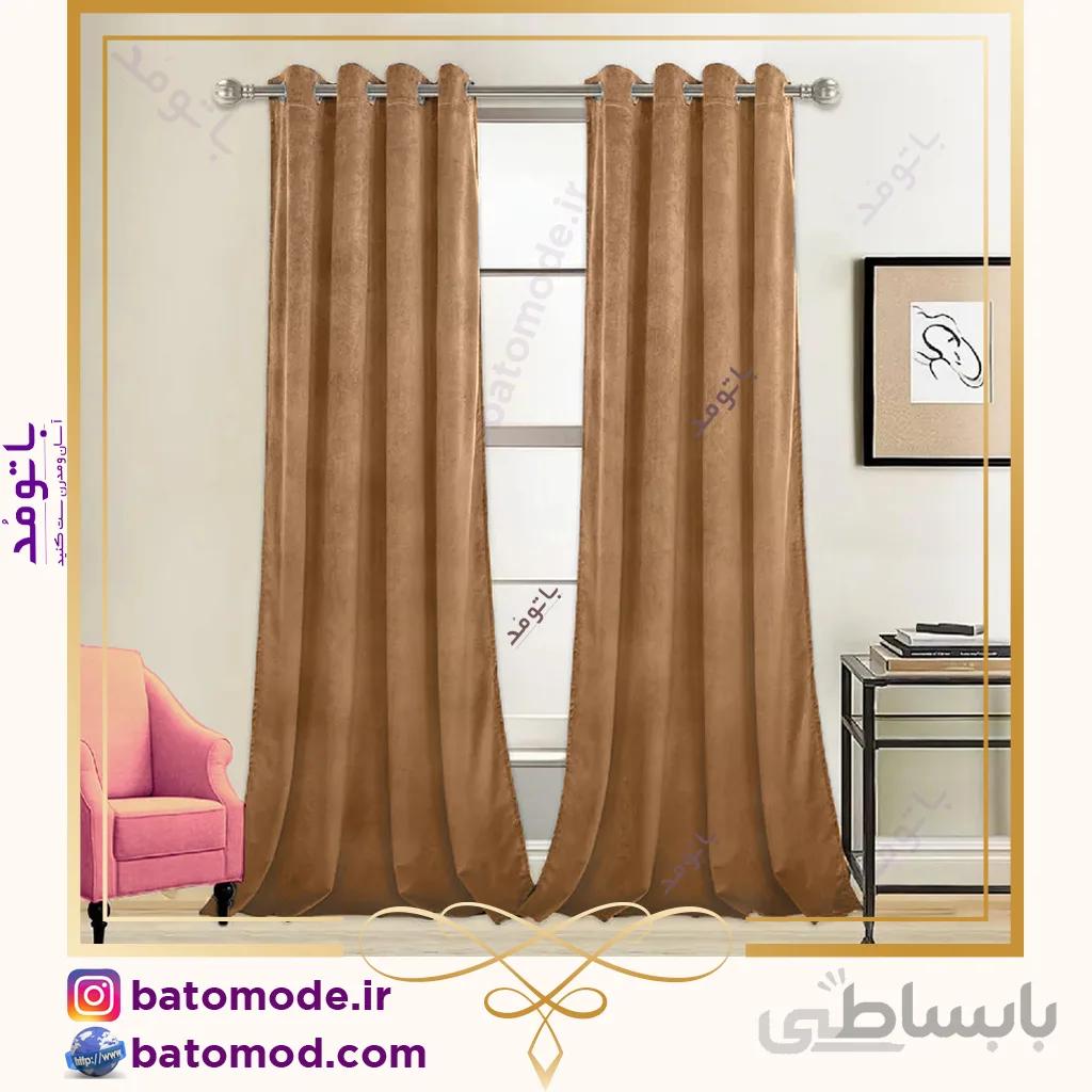 پرده اماده مخمل رنگ کرم تیره کد 966