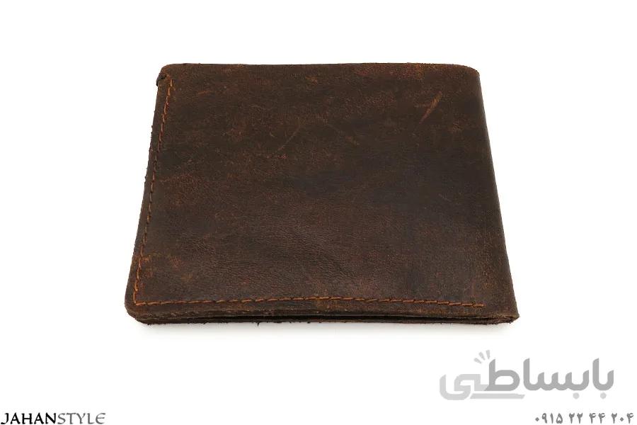 کیف پول چرم طبیعی شتری رنگ قهوه‌ای تیره