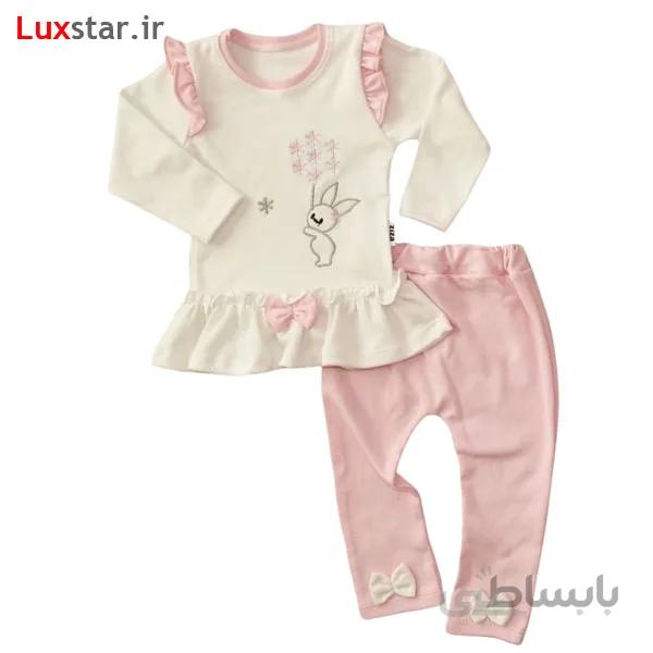بلوز شلوار چین دار نوزادی دخترانه صورتی ا baby cloth 1611