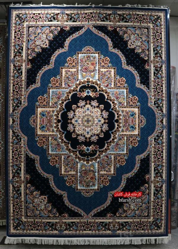 فرش کاشان 700شانه نقشه ناردون آبی کاربنی