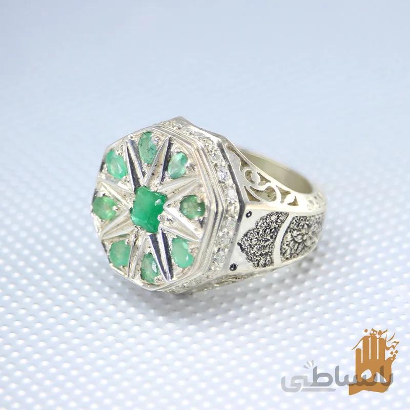 انگشتر فیلی اسپرت مخراج و نگین زمرد سبز زامبیا