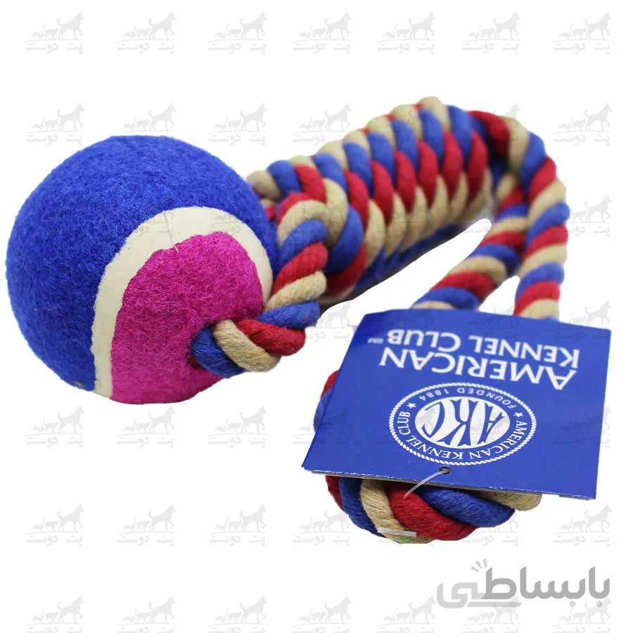 اسباب بازی گره و توپ مدل رها برند AKC ا American kennel club dog toy (rope and ball)