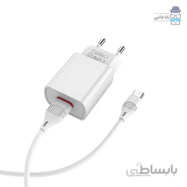 شارژر دیواری Borofone BA20A + کابل Type-C (گارانتی 6 ماهه) ا Borofone BA20A Sharp wall charger + Type-C cable
