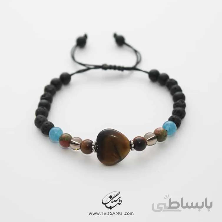دستبند سنگ چشم ببر، اوناکیت، آکوامارین، کوارتز دودی، لاوا BT-207