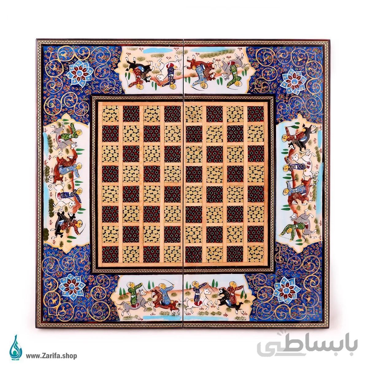 تخته نرد خاتم شکار و نقاشی برجسته داخل راش