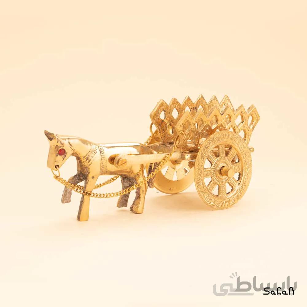 مجسمه برنجی طلایی مدل گاری اسب سایز 1
