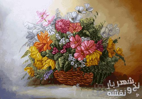 خرید اینترنتی نخ و نقشه بافت تابلو فرش طرح گلدان و گل فانتزی کد j-395