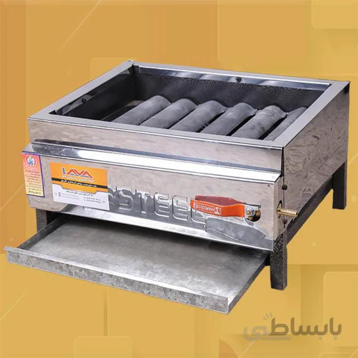 کباب پز گازی 6 شعله ا *جنس بدنه ی کباب پز استیل درجه یک *قرارگیری همزمان 7 سیخ *طول 40 سانتی متر و عرض 35 سانتی متر * 6 شعله و سازگار با گاز شهری و سلیندری * شیر گاز مدل اهرمی یا جنس برنجی