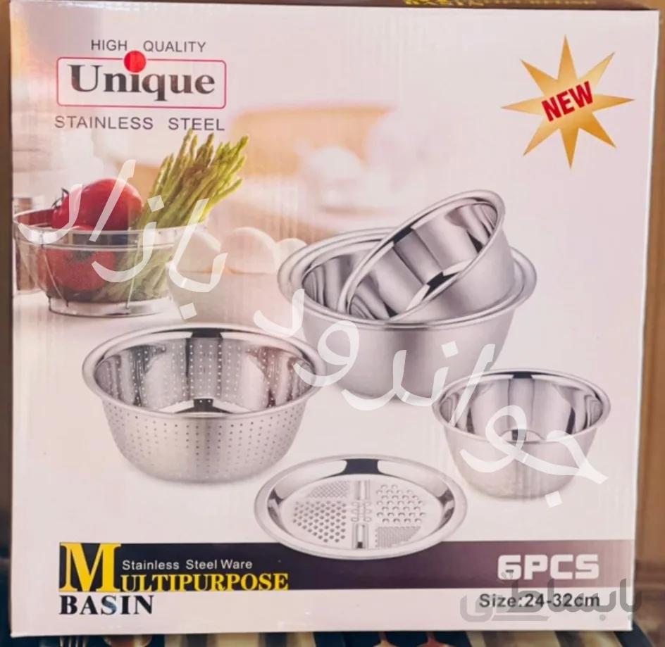 سرویس 6 تیکه ابکش و لگن یونیک استیل اصلUnique