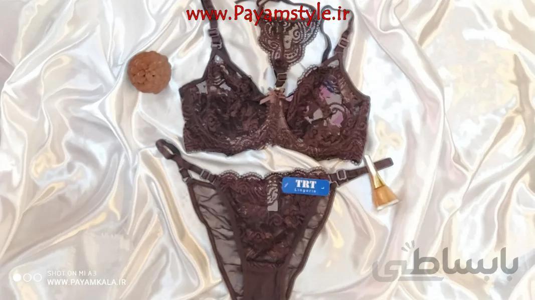 ست شورت و سوتین گیپوردار دانتل گره ای قهوه ای
