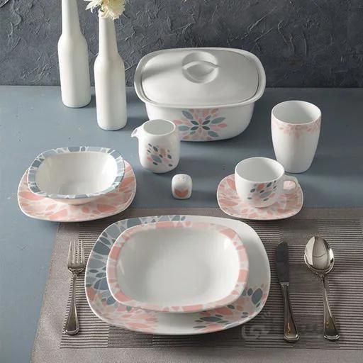 سرویس چینی زرین 12 نفره کامل سلنا صورتی (98 پارچه) ا Zarin Iran Quattro Selena-Pink 98 Pieces Porcelain Dinnerware Set