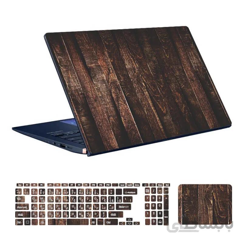 استیکر لپ تاپ طرح Wood کد ۱۸ به همراه استیکر کیبورد