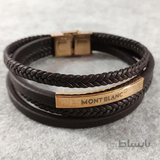 دستبند 4ردیفه مونت بلانک mont blanc قهوه ای رزگلد