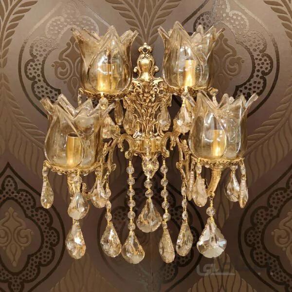 لوستر دیواری برنزی طرح دو گل کوچک ۴ شعله