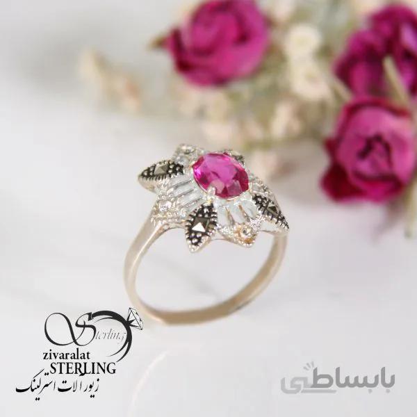 انگشتر نقره یاقوت سرخ زنانه آبکاری طلا