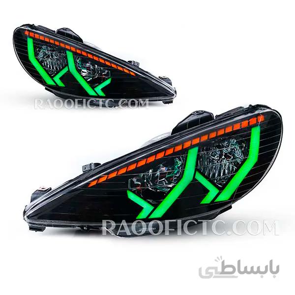 چراغ اسپرت پژو 206 جلو جفت طرح لامبورگینی