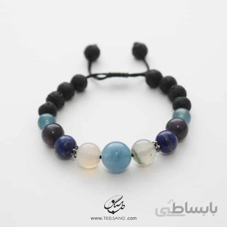 دستبند سنگ آمیتیست، لاجورد، آکوامارین، عقیق، لاوا BT-200