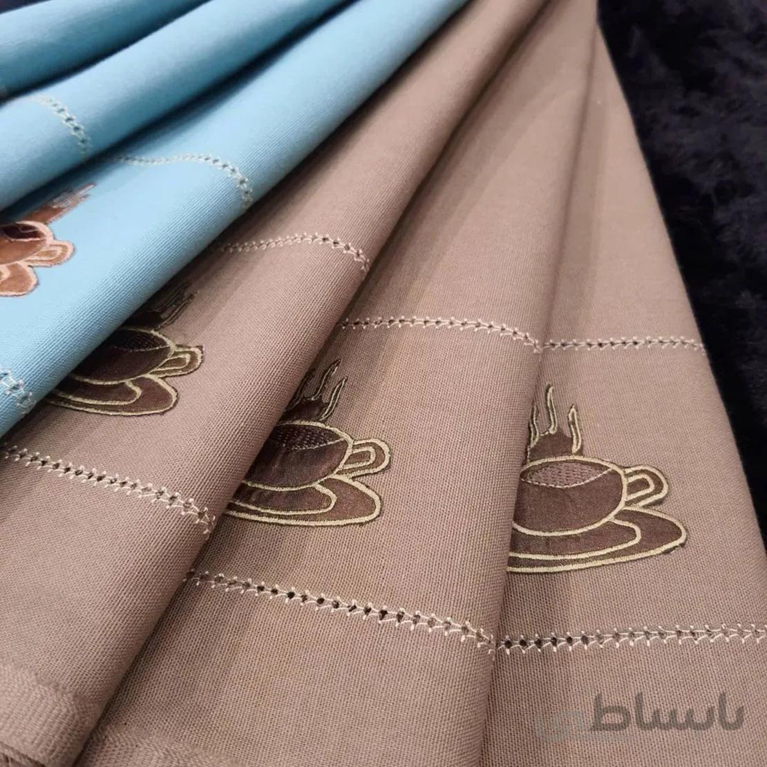 دستمال آشپزخانه تکه دوزی شده رزین تاژ 60*90 فیروزه ای کتان