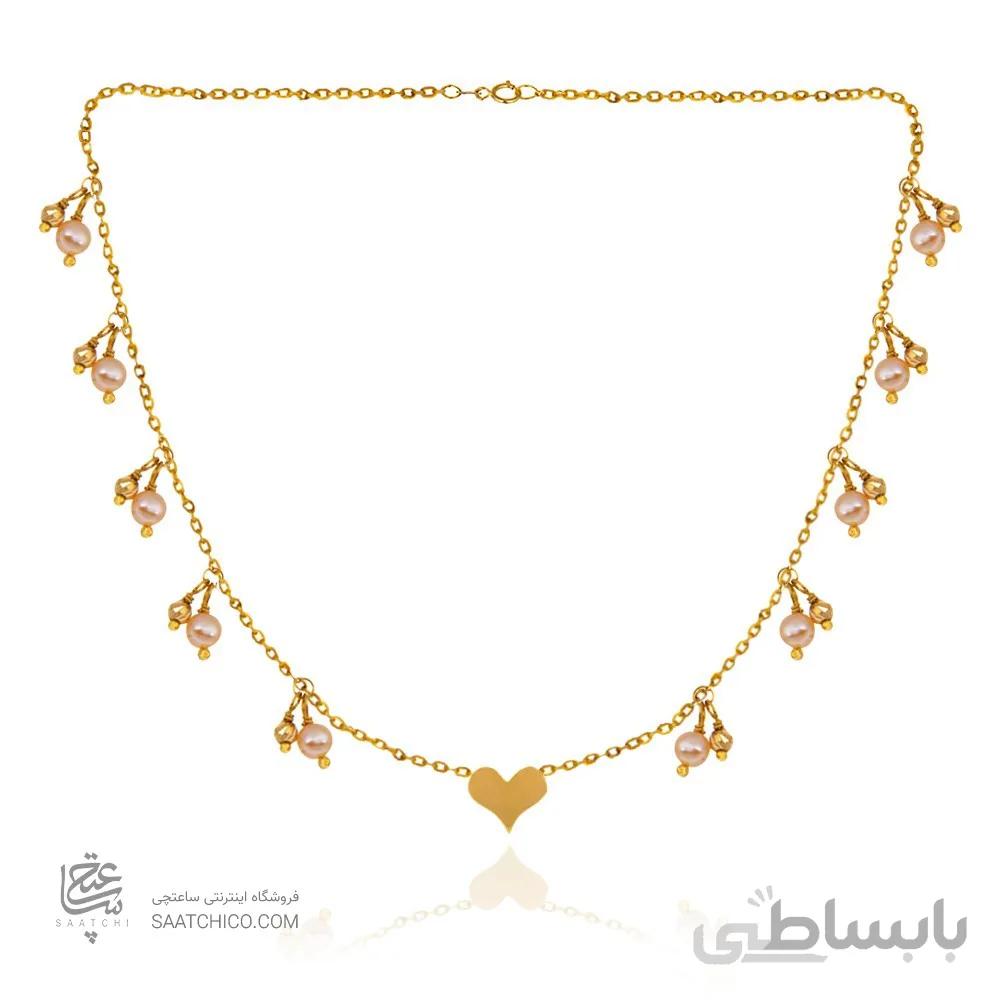 گردنبند طلا دست ساز طرح قلب با مروارید کد XN153