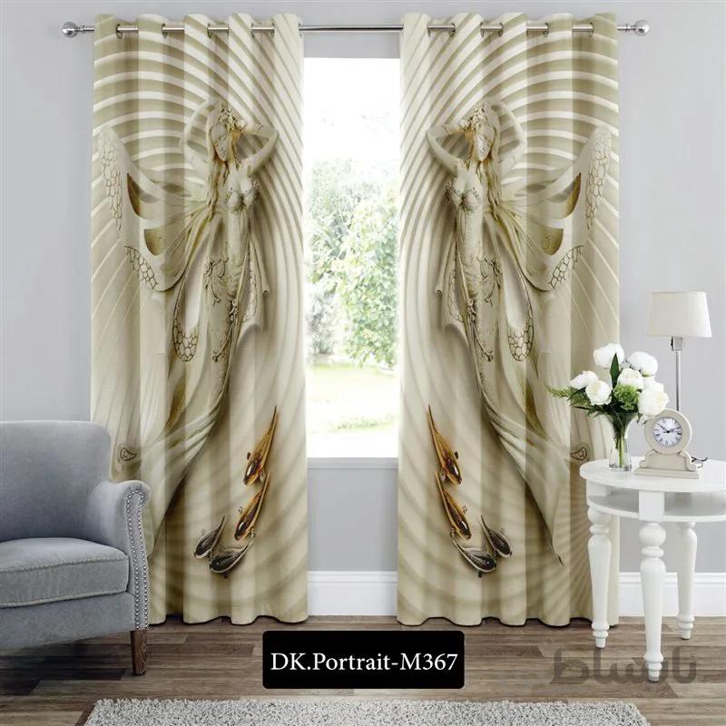 پرده پانچی (هازان و مخمل) کد DK.Portrait.M367 طرح چهره فرشته ها و ماهی ها