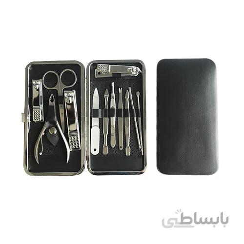 ست مانیکور استیل جعبه چرمی 12 عددی سایز بزرگ