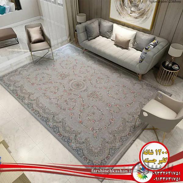 فرش 1200 شانه گلبرجسته گلوریا نقره ای