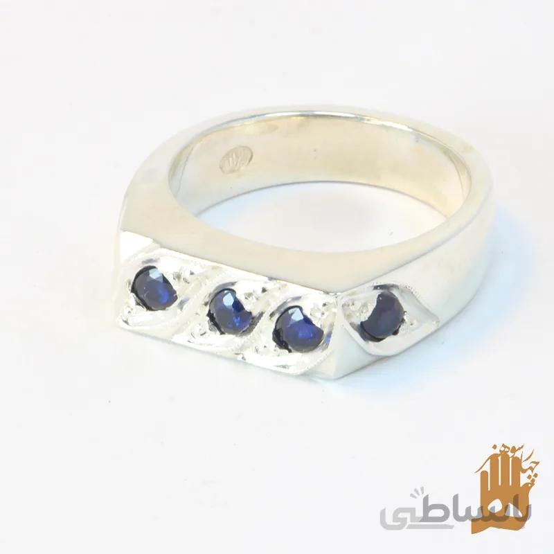 حلقه اسپرت نگین مخراجی یاقوت کبود