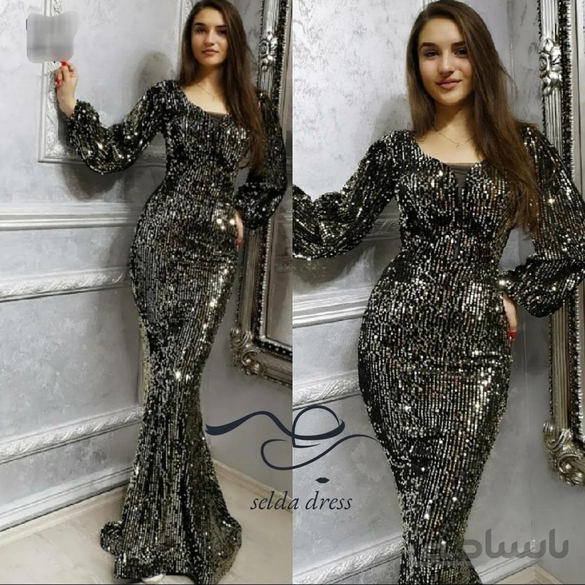 لباس مجلسی ماکسی پولکی خاص و زیبا زنانه و دخترانه ۱۰۹۳ - مشکی نقره ای / ۳۶ ا 1093