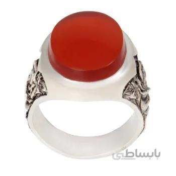 انگشتر نقره مردانه مدل سنگ عقیق سرخ رکاب قلم زنی کد AM_1973