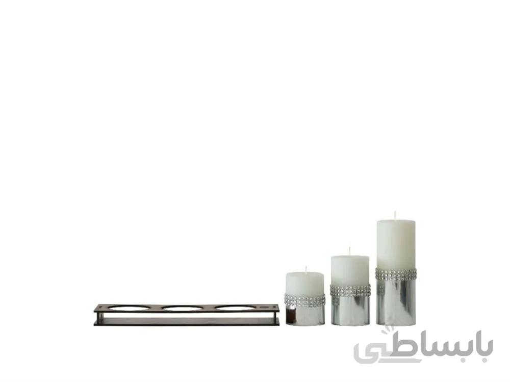ست کامل شمع استوانه ای قطر 5/5 سانت سفید نگینی در سه ارتفاع 15-10-7 ا Complete set of cylindrical candles with a diameter of 5.5 cm in crimson color in three heights of 10-15-7