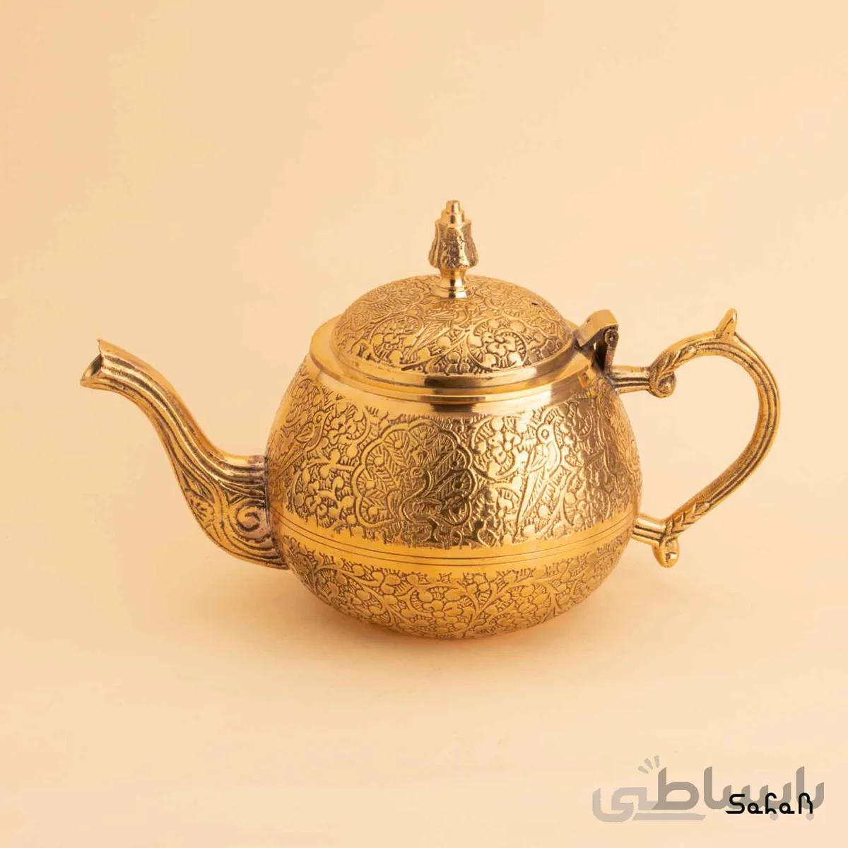 قوری برنجی طلایی طرح طاووس مدل طیلا سایز 2