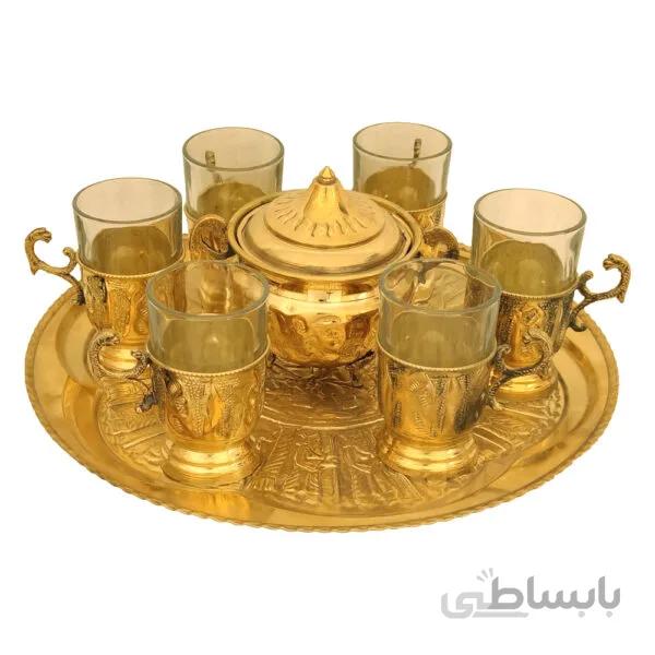 سرویس چای خوری برنجی قلم زرد کد ۴۰۶